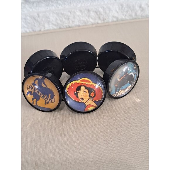 Vtg Hotcakes Design Western Themed Stretch Bracelet Colorful Cowboy Art Prints - Picture 4 of 8